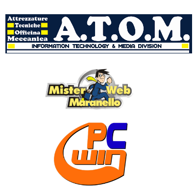 Logo atom, logo mister web maranello e logo Pc win